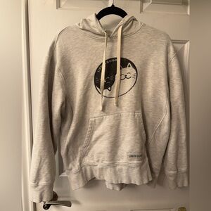 Life Is Good Light Gray Hoodie with Cat Graphic